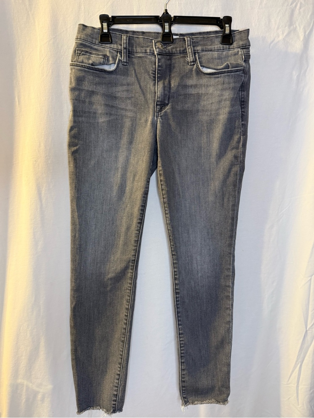 Hudson Jeans Washed Grey Skinny Jeans with Raw Hem